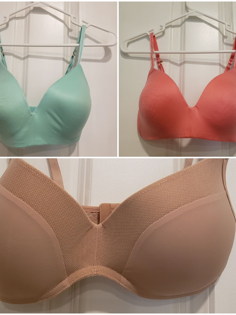Smooth Seamless T-Shirt Bra — Mint, Coral & Nude